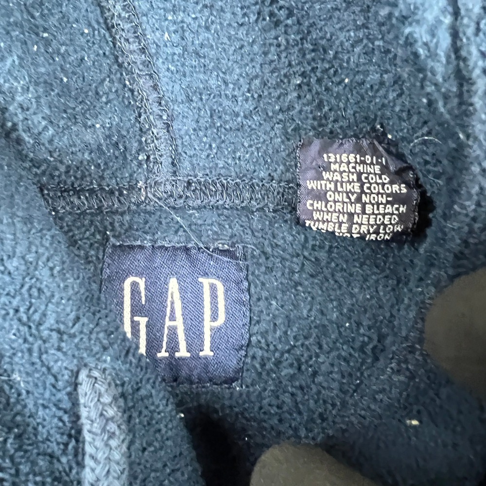 Vtg Gap Fleece Hoodie Mens Large Navy Blue Spellout Logo 1969 Pullover Korea - Picture 4 of 12